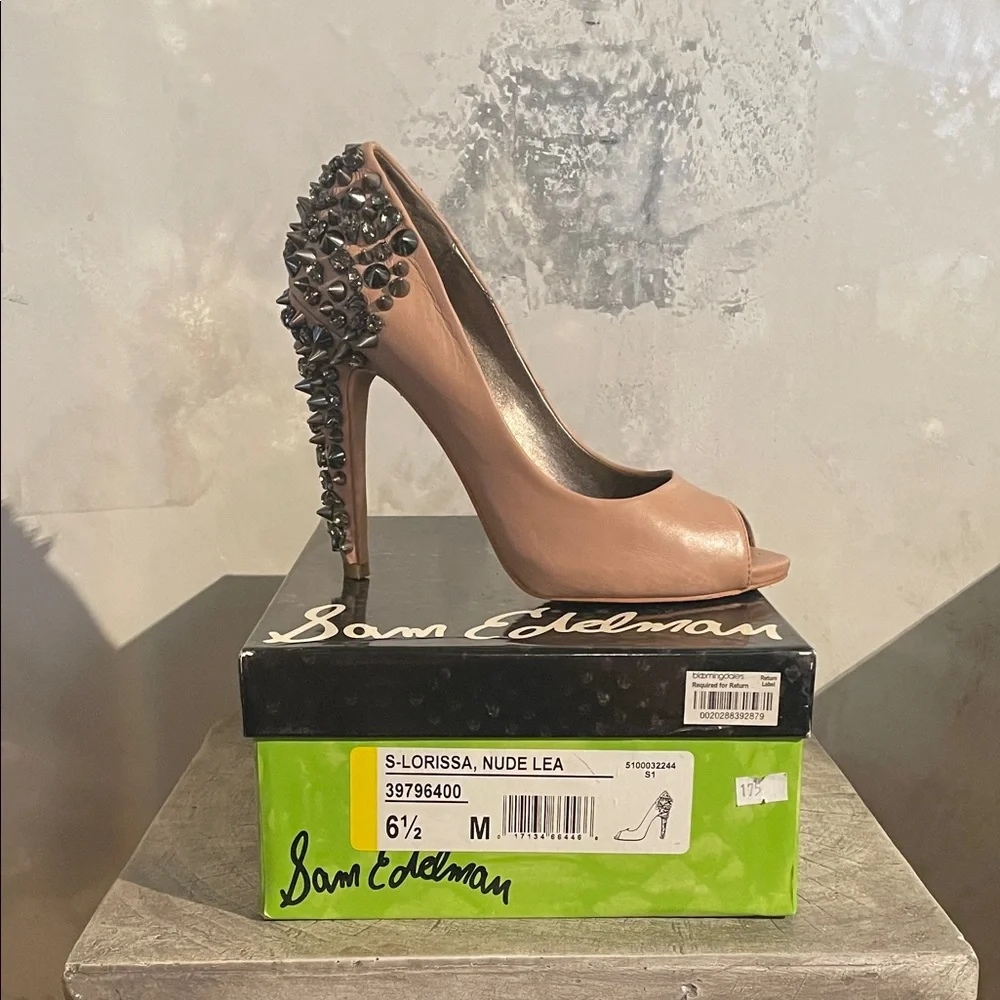 Sam Edelman Tan Peep Toe Heels with Studded Back